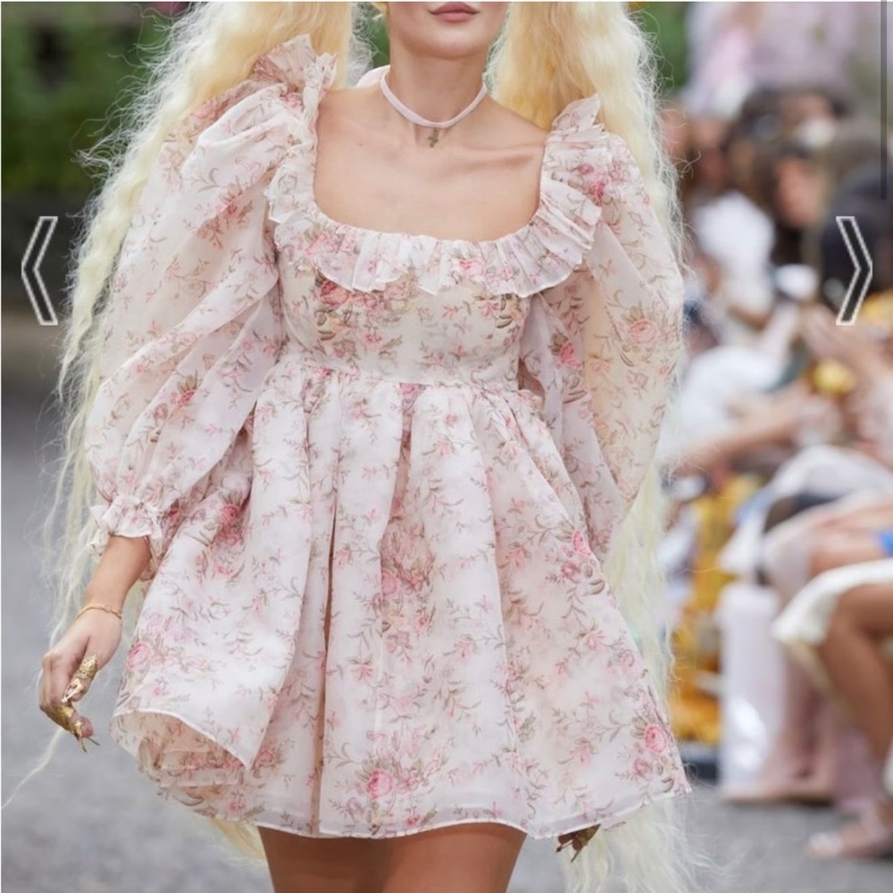 Selkie Pink Floral Cream Puff Sleeve Mayfair Dress